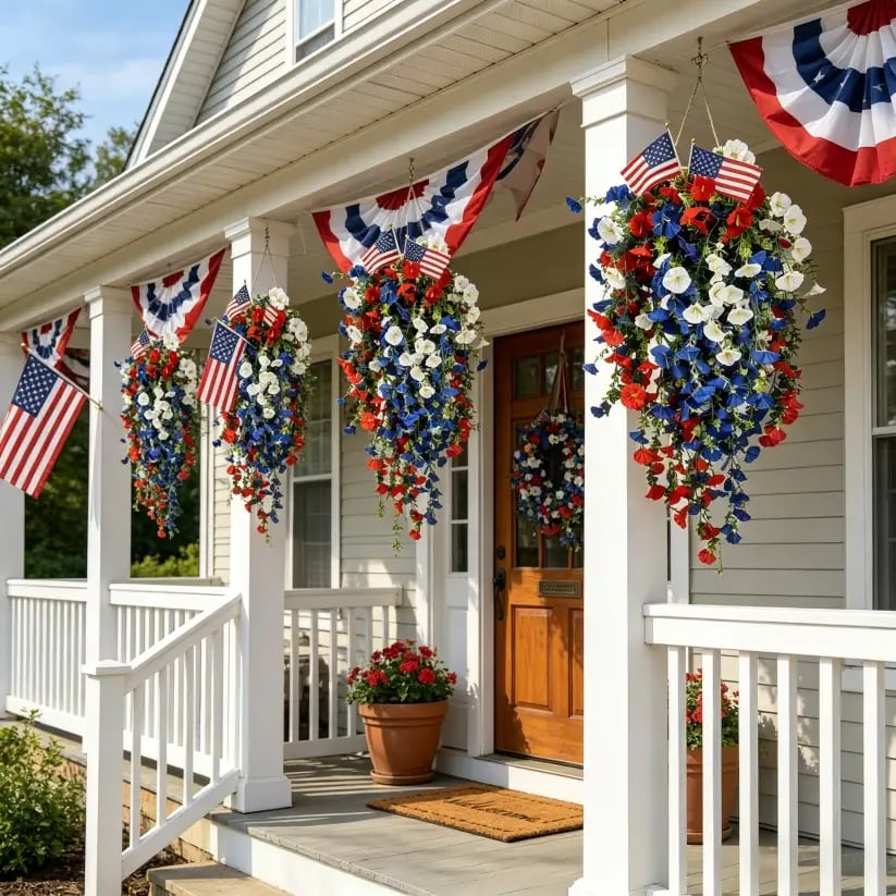 ✨✨🇺🇸 Celebrate the 250th anniversary of the United States with patriotic-style hanging bouquets