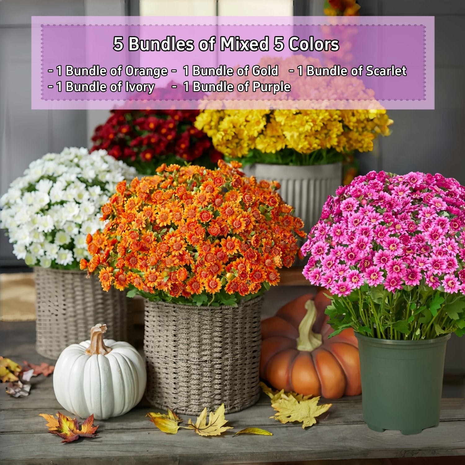 🔥 $9.96 On Sale Only Today 🌱 Artificial Outdoor Sunset Mums Flowers - UV resistant, Waterproof, Windproof