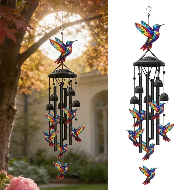 🔥Limited 60% OFF🔥-🐦Vintage Colorful Hummingbird Wind Chime with Metal Tubes and Bells (Handmade by Jordan Maynard®)