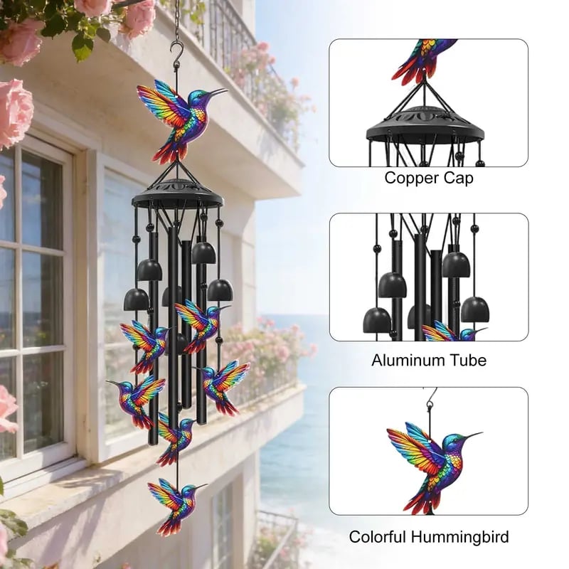 🔥Limited 60% OFF🔥-🐦Vintage Colorful Hummingbird Wind Chime with Metal Tubes and Bells (Handmade by Jordan Maynard®)