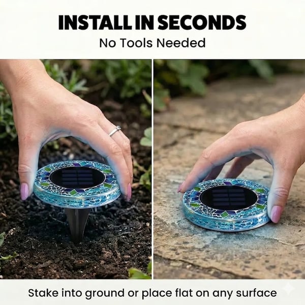 ✨ Limited 60% OFF🔥-☀️Mosaic Solar LED Disk Lights Add a Magical Glow to Your Garden, Patio & Walkway💙