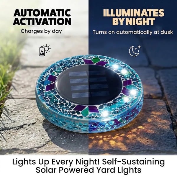 ✨ Limited 60% OFF🔥-☀️Mosaic Solar LED Disk Lights Add a Magical Glow to Your Garden, Patio & Walkway💙