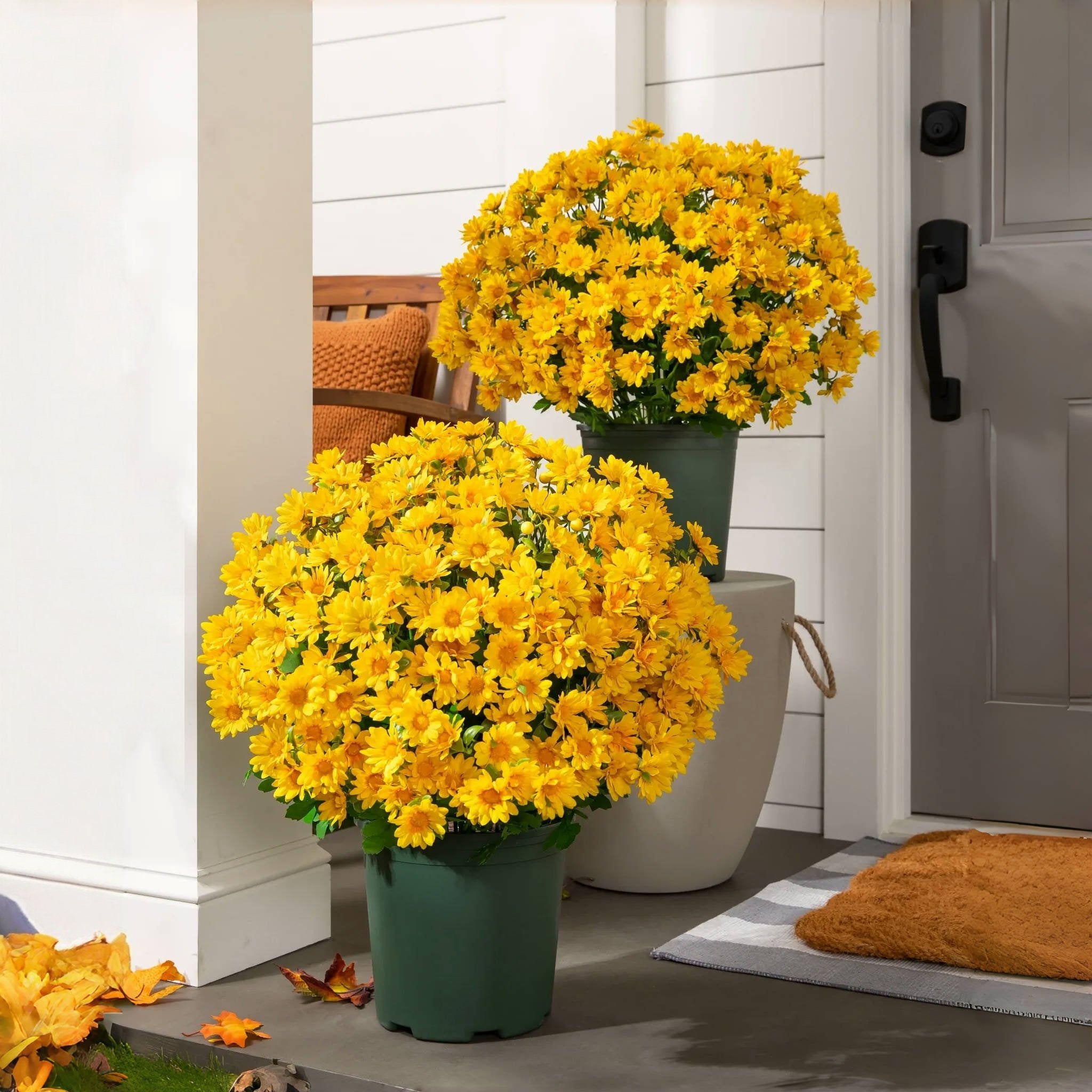 🔥 $9.96 On Sale Only Today 🌱 Artificial Outdoor Sunset Mums Flowers - UV resistant, Waterproof, Windproof